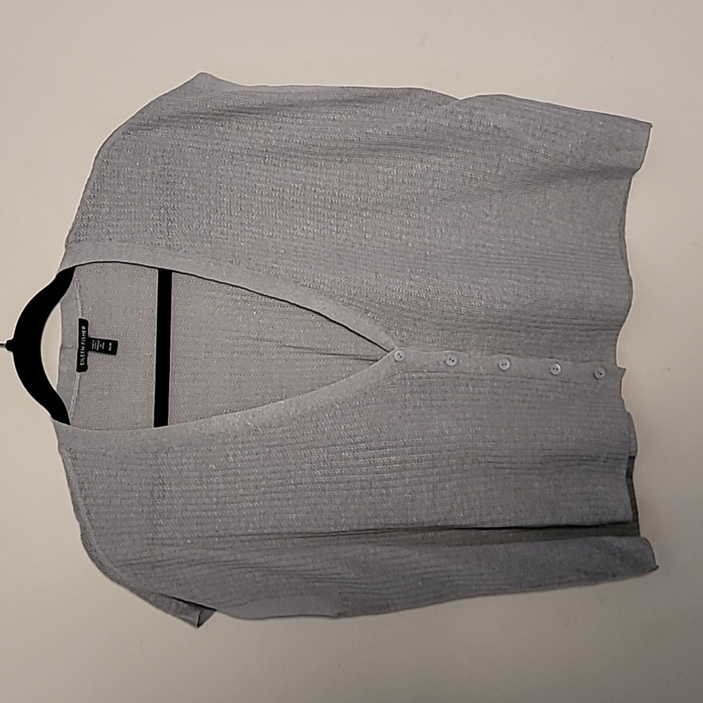 Eileen Fisher grey linen blend crop sweater top Sz XS